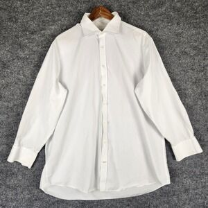 Hawes & Curtis Dress Shirt Mens White Classic Fit Cotton Size 17.5 34